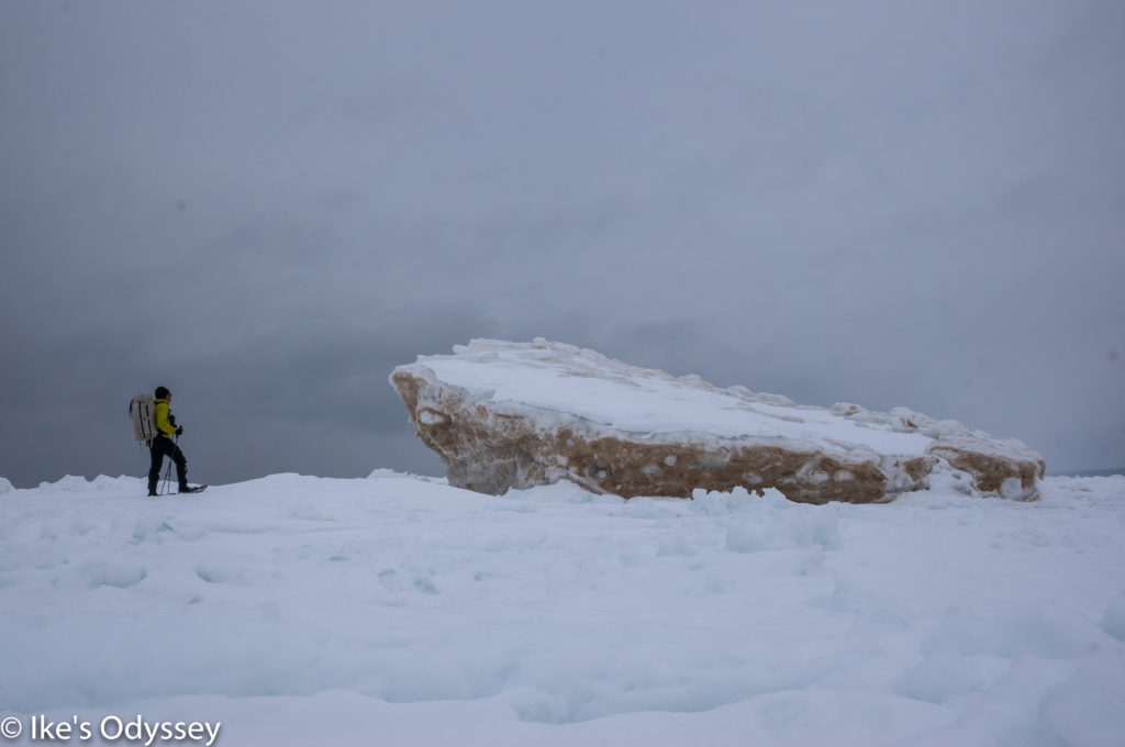 An iceberg thrown onto the ice shelf at Pictured Rocks National Lakeshore